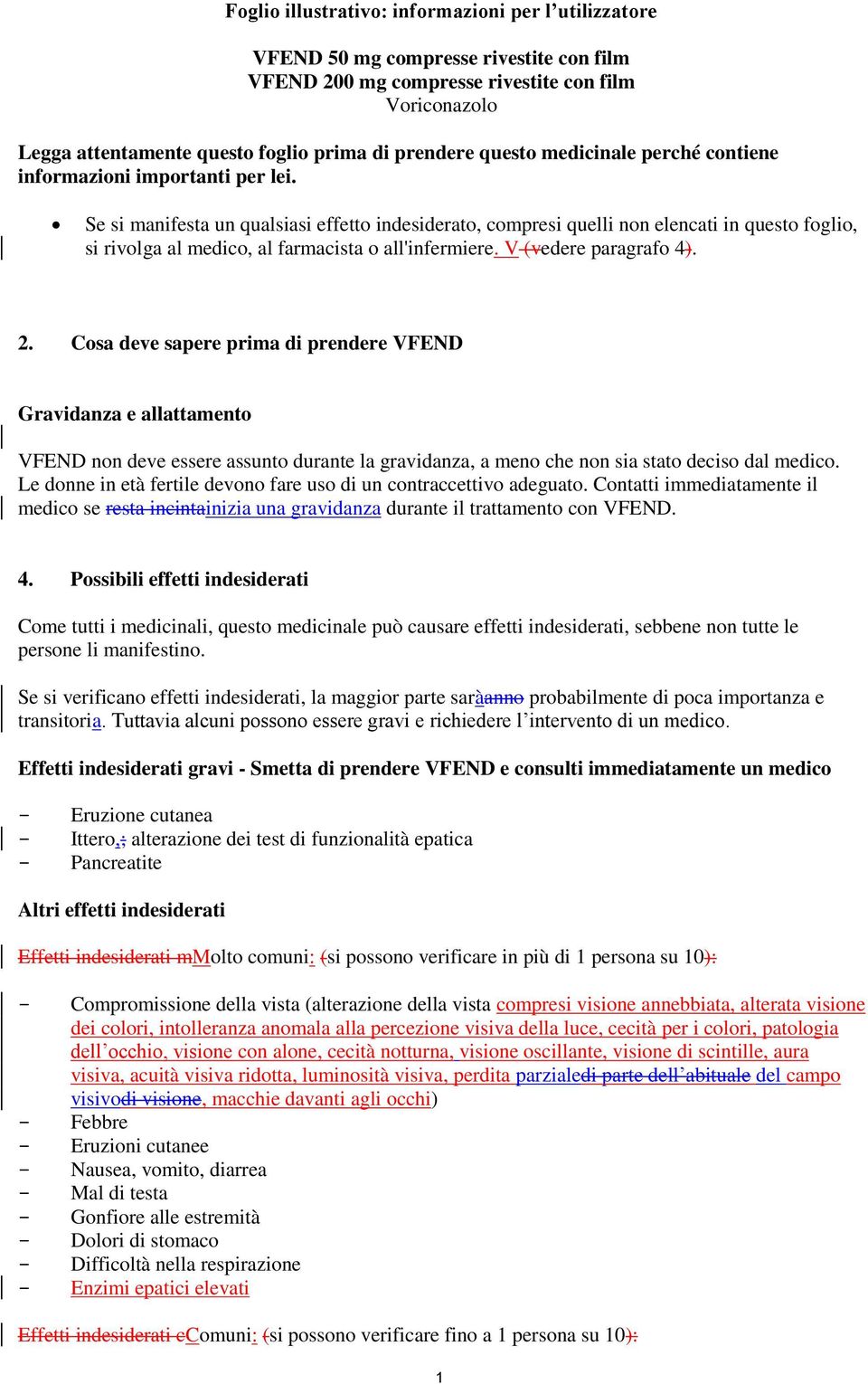 Se si manifesta un qualsiasi effetto indesiderato, compresi quelli non elencati in questo foglio, si rivolga al medico, al farmacista o all'infermiere. V (vedere paragrafo 4). 2.