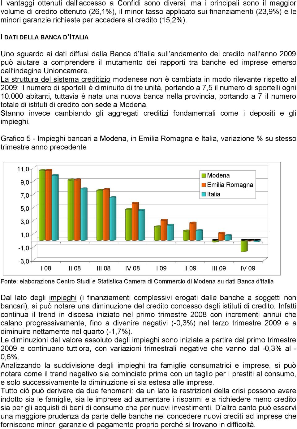 I DATI DELLA BANCA D ITALIA Uno sguardo ai dati diffusi dalla Banca d Italia sull andamento del credito nell anno 2009 può aiutare a comprendere il mutamento dei rapporti tra banche ed imprese emerso