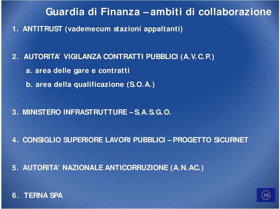 area della qualificazione (S.O.A.) 3. MINISTERO INFRASTRUTTURE S.A.S.G.O. 4.