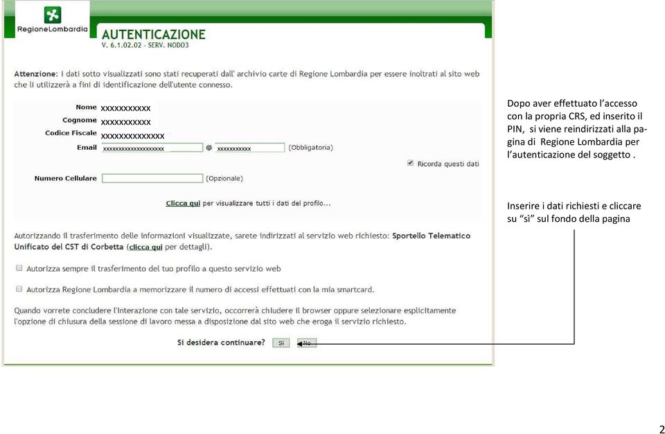 pagina di Regione Lombardia per l autenticazione del soggetto.