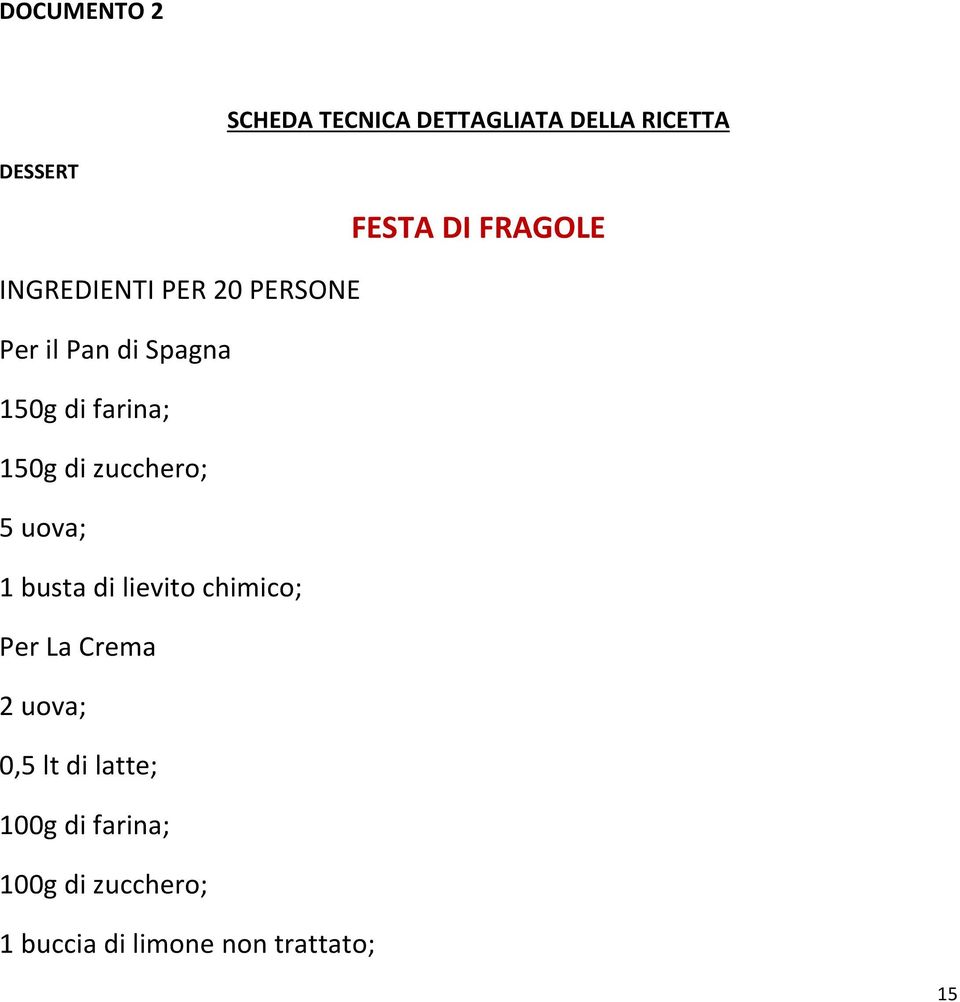 uova; 1 busta di lievito chimico; Per La Crema 2 uova; 0,5 lt di latte;