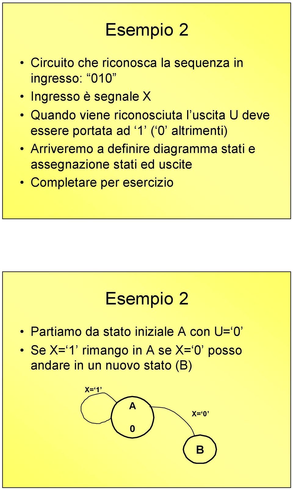 diagramma stati e assegnazione stati ed uscite Completare per esercizio Esempio 2 Partiamo