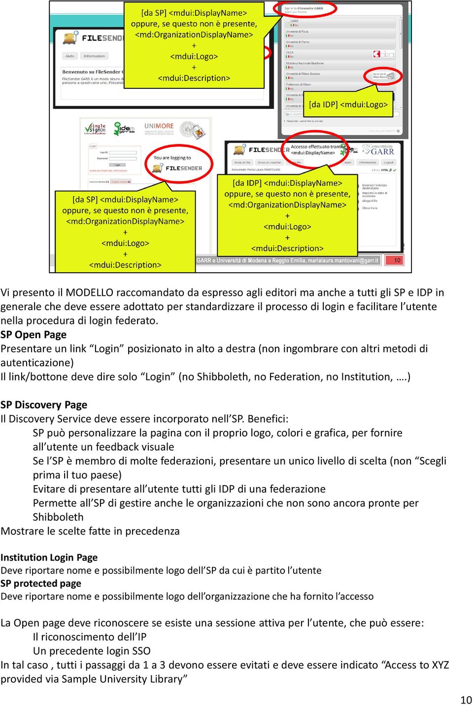 SP Open Page Presentare un link Login posizionato in alto a destra (non ingombrare con altri metodi di autenticazione) Il link/bottone deve dire solo Login (no Shibboleth, no Federation, no