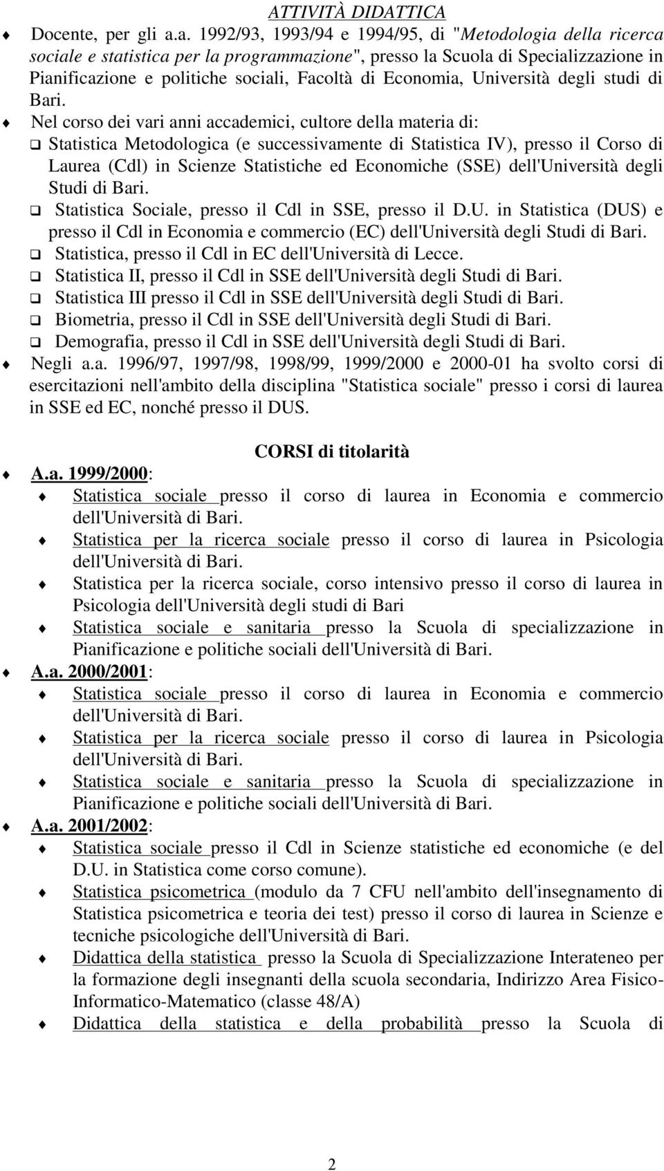 Economia, Università degli studi di Bari.