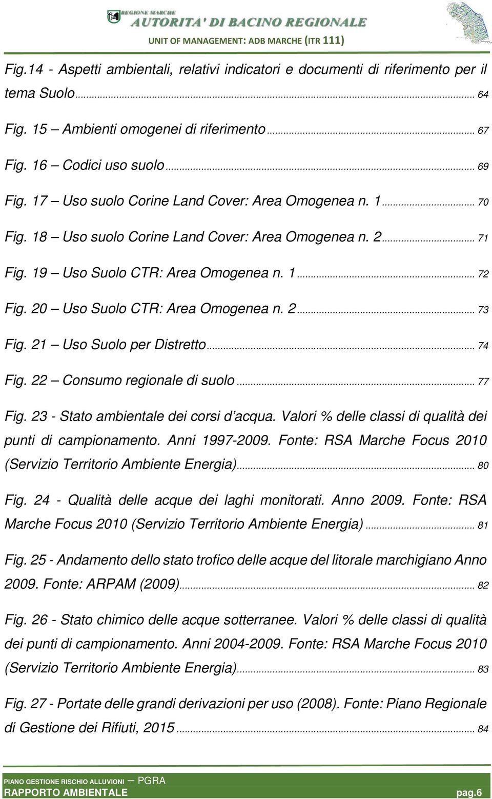 20 Uso Suolo CTR: Area Omogenea n. 2... 73 Fig. 21 Uso Suolo per Distretto... 74 Fig. 22 Consumo regionale di suolo... 77 Fig. 23 - Stato ambientale dei corsi d acqua.