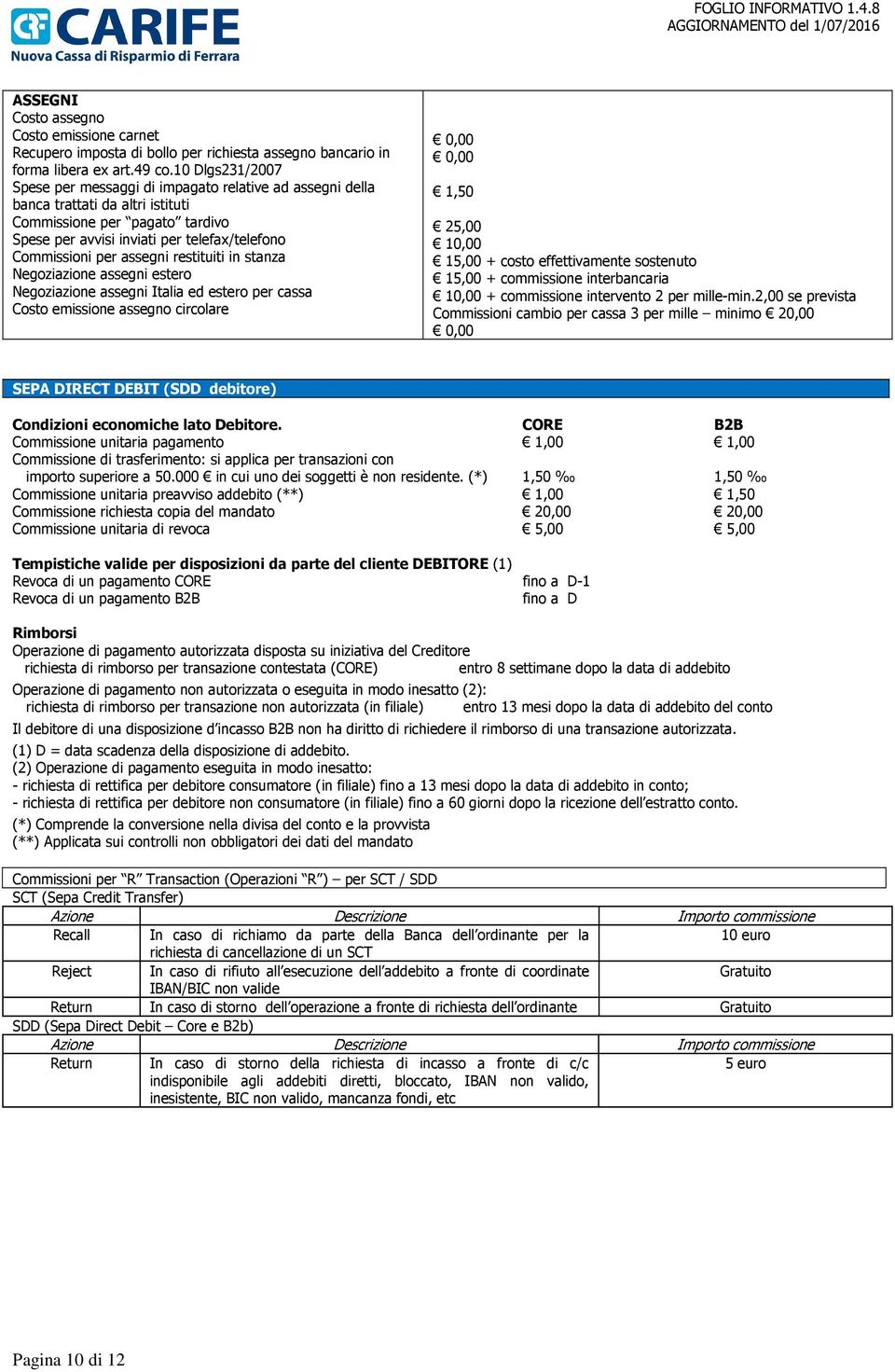 assegni restituiti in stanza Negoziazione assegni estero Negoziazione assegni Italia ed estero per cassa Costo emissione assegno circolare 1,50 25,00 10,00 15,00 + costo effettivamente sostenuto