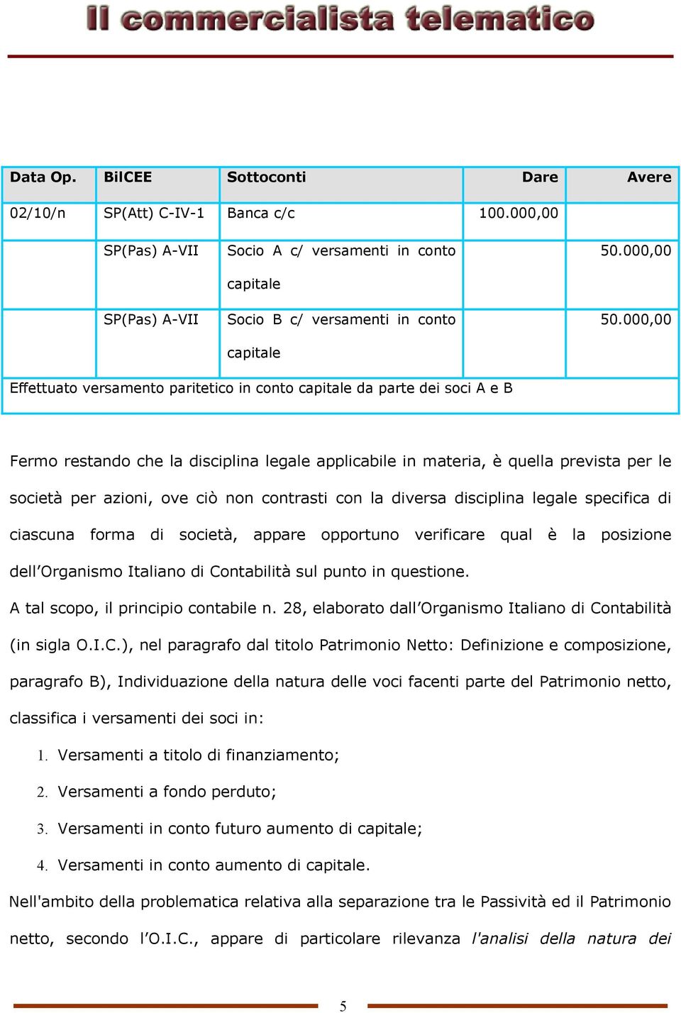 000,00 Effettuato versamento paritetico in conto capitale da parte dei soci A e B Fermo restando che la disciplina legale applicabile in materia, è quella prevista per le società per azioni, ove ciò