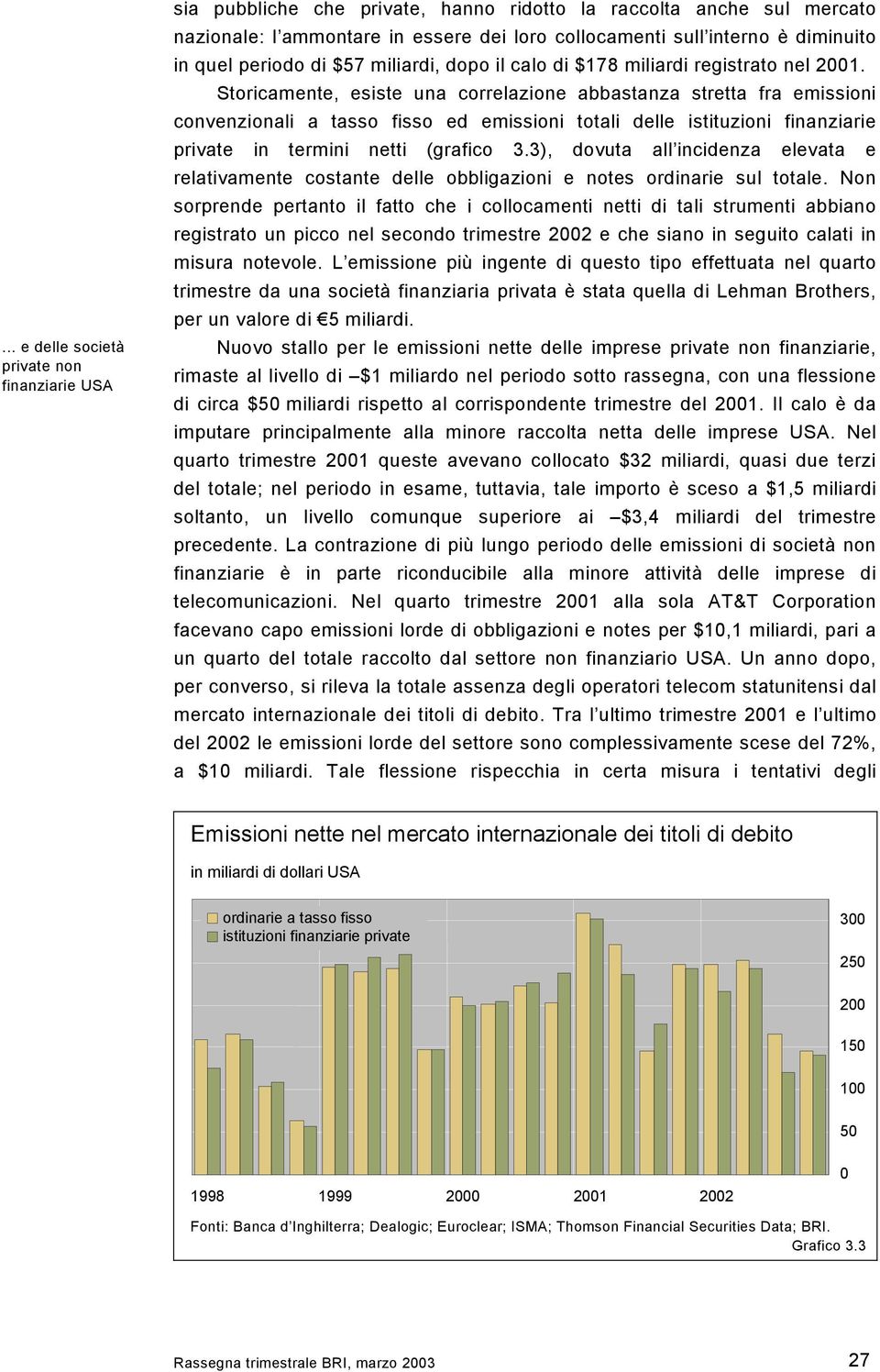 Storicamente, esiste una correlazione abbastanza stretta fra emissioni convenzionali a tasso fisso ed emissioni totali delle istituzioni finanziarie private in termini netti (grafico 3.