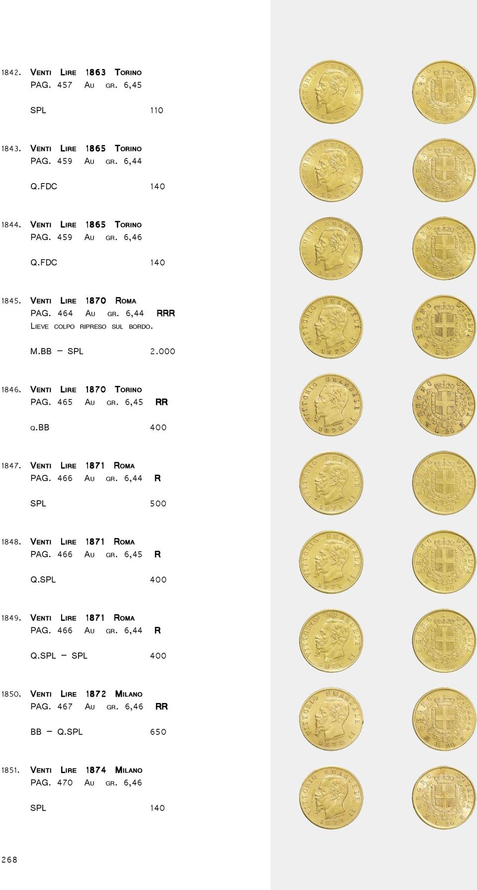 VENTI Q.BB 400 1871 ROMA PAG. 466 AU GR. 6,44 R 1847. VENTI SPL 500 1871 ROMA PAG. 466 AU GR. 6,45 R 1848. VENTI Q.SPL 400 1871 ROMA PAG. 466 AU GR. 6,44 R 1849.
