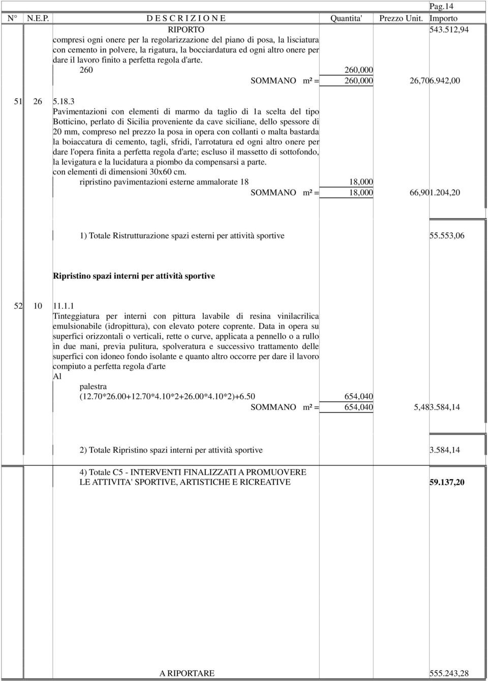 regola d'arte. 260 260,000 SOMMANO m² = 260,000 26,706.942,00 51 26 5.18.