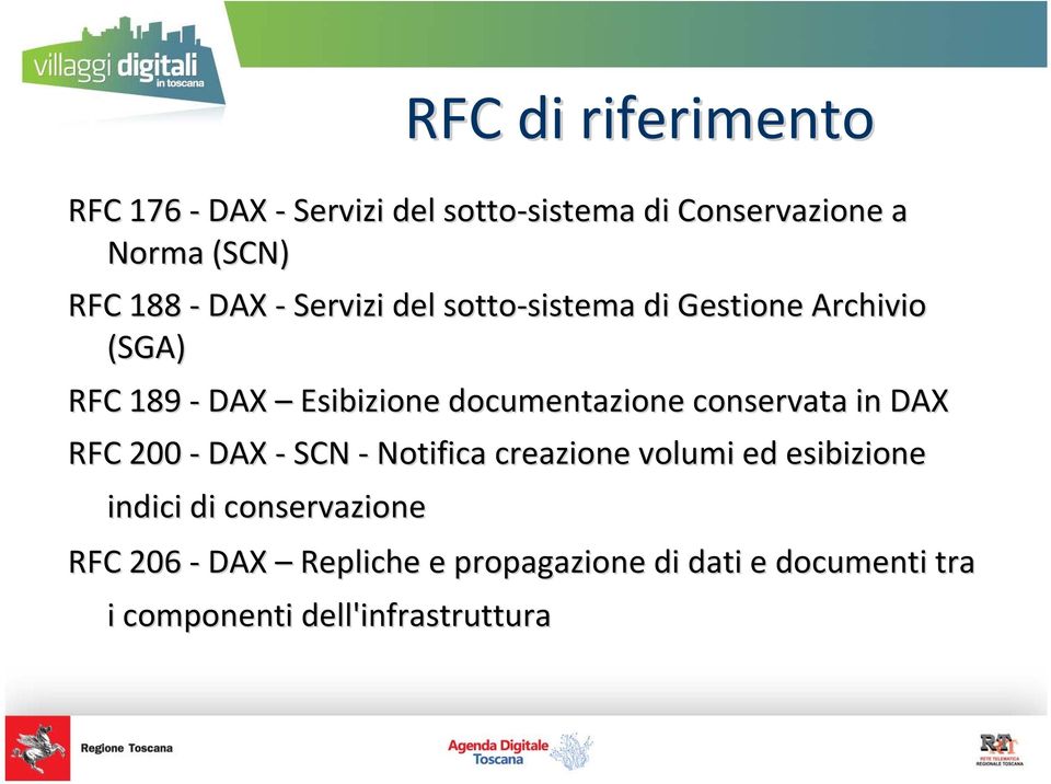 documentazione conservata in DAX RFC 200 DAX SCN Notifica creazione volumi ed esibizione indici di