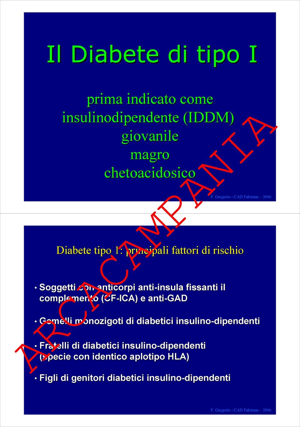 tipo 1: principali fattori di rischio Gemelli monozigoti di diabetici insulino-dipendenti Fratelli di