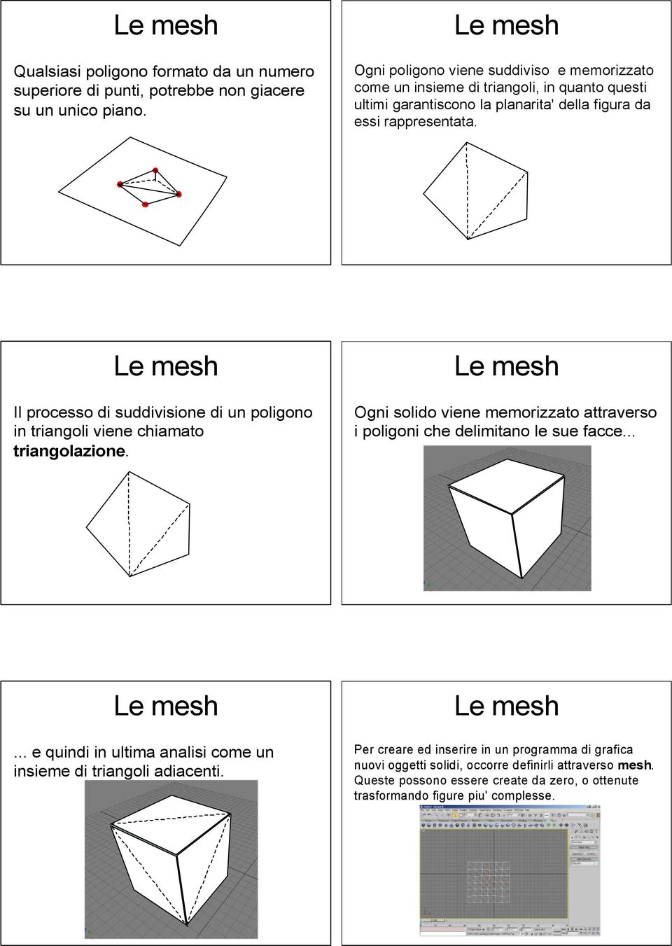Il processo di suddivisione di un poligono in triangoli viene chiamato triangolazione. Ogni solido viene memorizzato attraverso i poligoni che delimitano le sue facce.