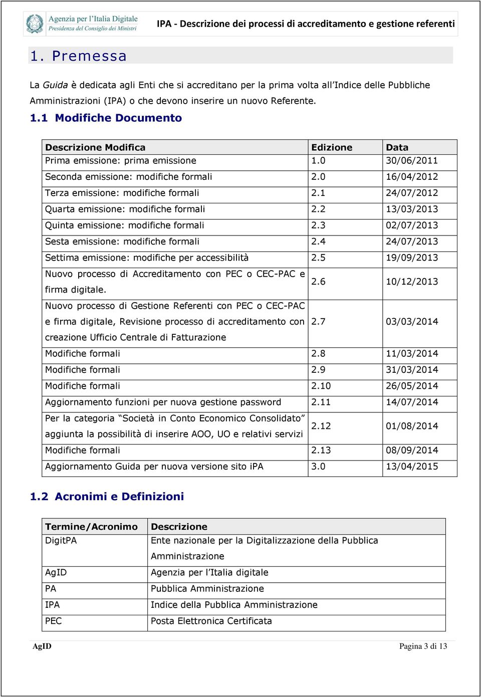 1 24/07/2012 Quarta emissione: modifiche formali 2.2 13/03/2013 Quinta emissione: modifiche formali 2.3 02/07/2013 Sesta emissione: modifiche formali 2.