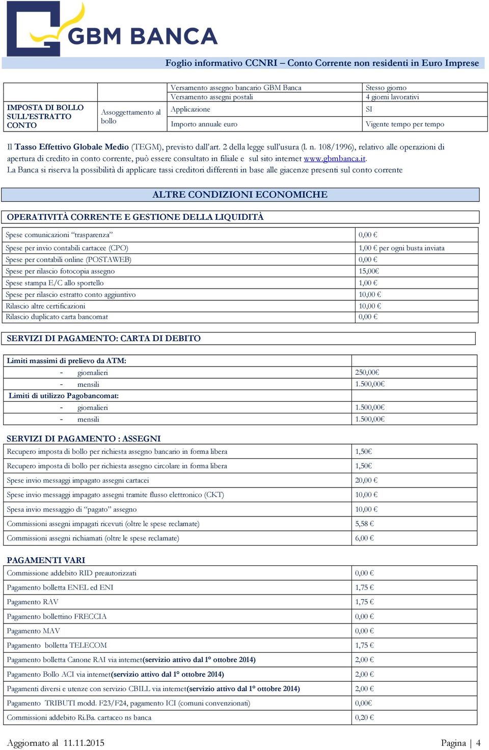 108/1996), relativo alle operazioni di apertura di credito