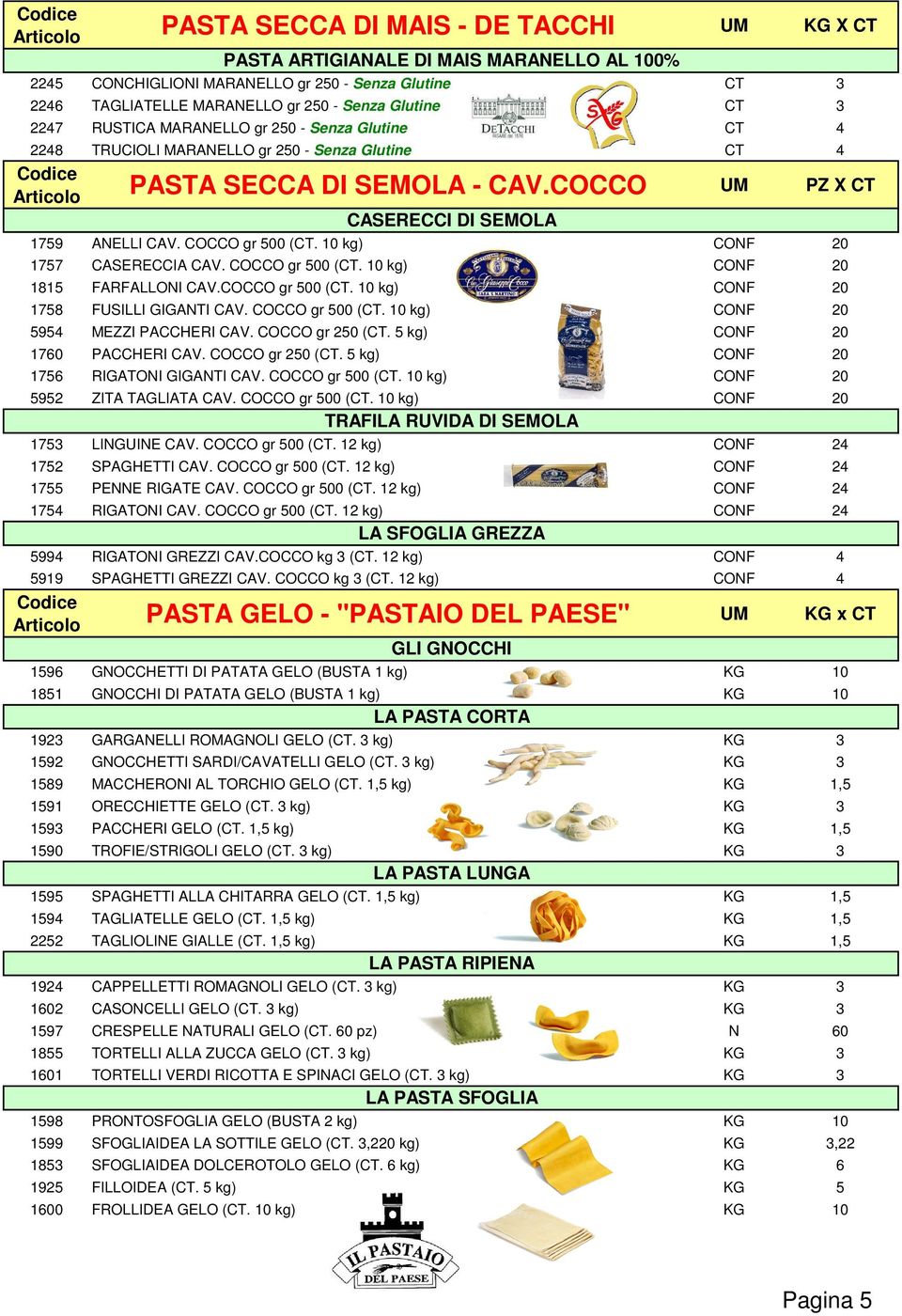 COCCO gr 500 (CT. 10 kg) CONF 20 1757 CASERECCIA CAV. COCCO gr 500 (CT. 10 kg) CONF 20 1815 FARFALLONI CAV.COCCO gr 500 (CT. 10 kg) CONF 20 1758 FUSILLI GIGANTI CAV. COCCO gr 500 (CT. 10 kg) CONF 20 5954 MEZZI PACCHERI CAV.