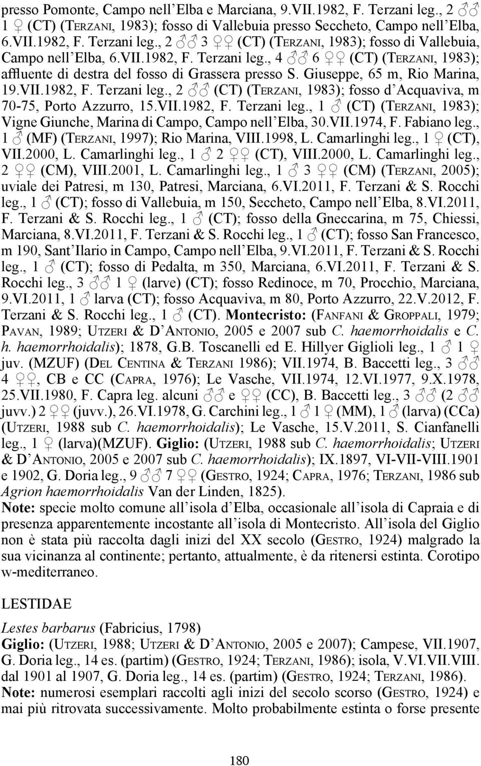 VII.1982, F. Terzani leg., 1 (CT) (Te r z a n i, 1983); Vigne Giunche, Marina di Campo, Campo nell Elba, 30.VII.1974, F. Fabiano leg., 1 (MF) (Te r z a n i, 1997); Rio Marina, VIII.1998, L.