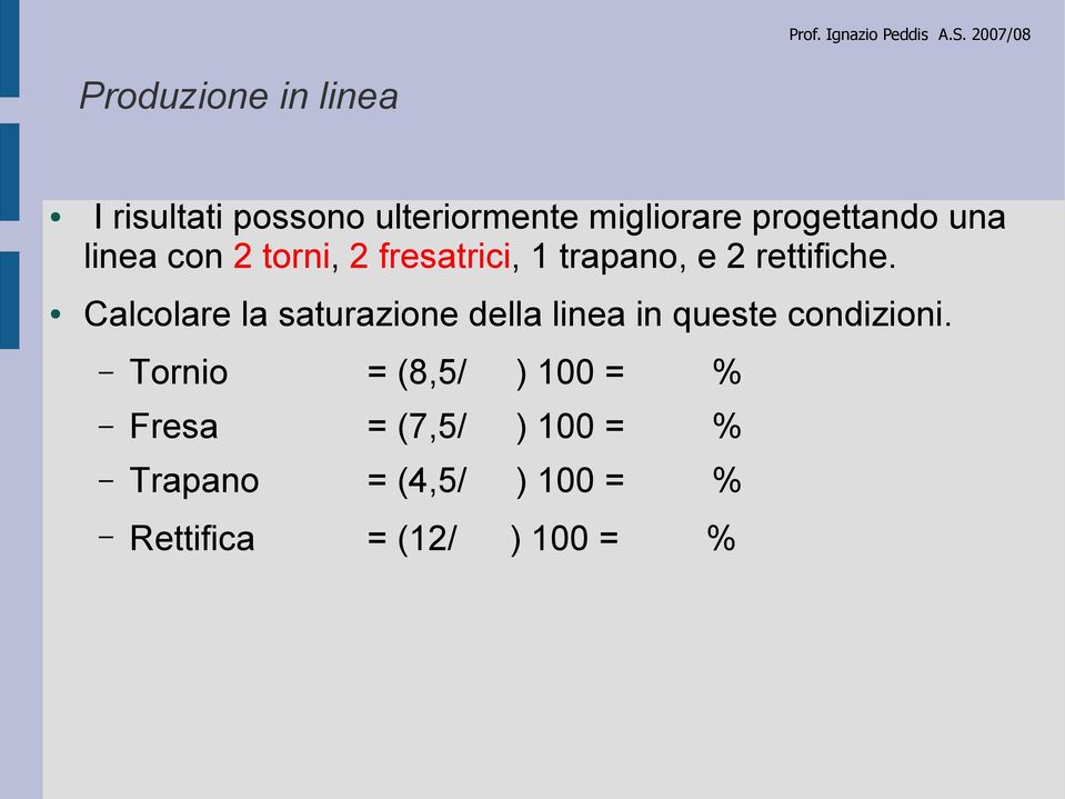 Calcolare la saturazione della linea in queste condizioni.