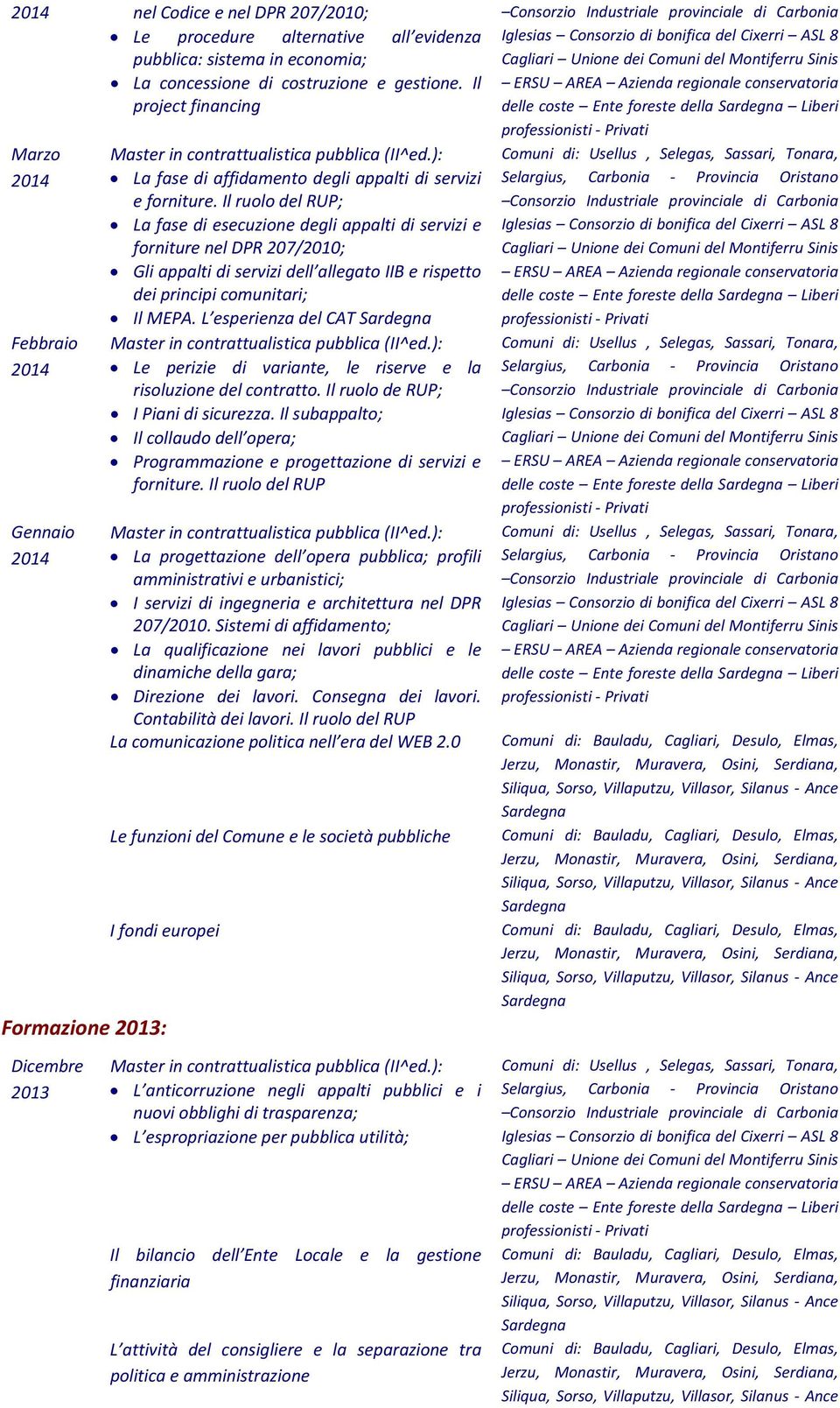 Il ruolo del RUP; La fase di esecuzione degli appalti di servizi e forniture nel DPR 207/2010; Gli appalti di servizi dell allegato IIB e rispetto dei principi comunitari; Il MEPA.