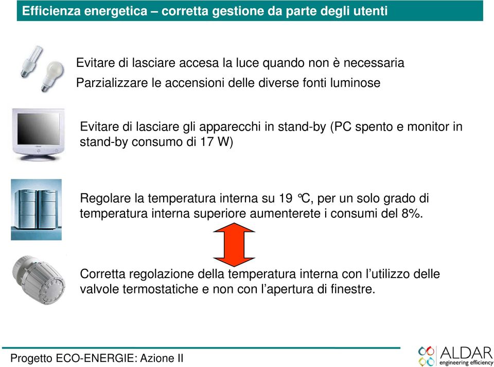 stand-by consumo di 17 W) Regolare la temperatura interna su 19 C, per un solo grado di temperatura interna superiore aumenterete