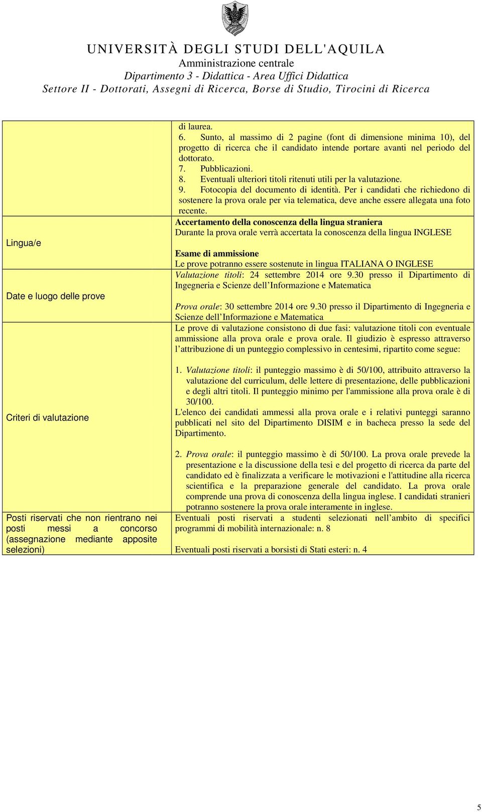 Eventuali ulteriori titoli ritenuti utili per la valutazione. 9. Fotocopia del documento di identità.