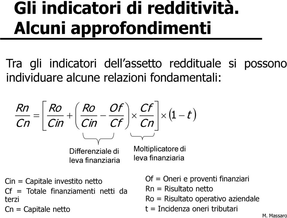 fondamentali: Rn Ro Ro Of Cf 1 Cn Cin Cin Cf Cn t Differenziale di leva finanziaria Moltiplicatore di leva