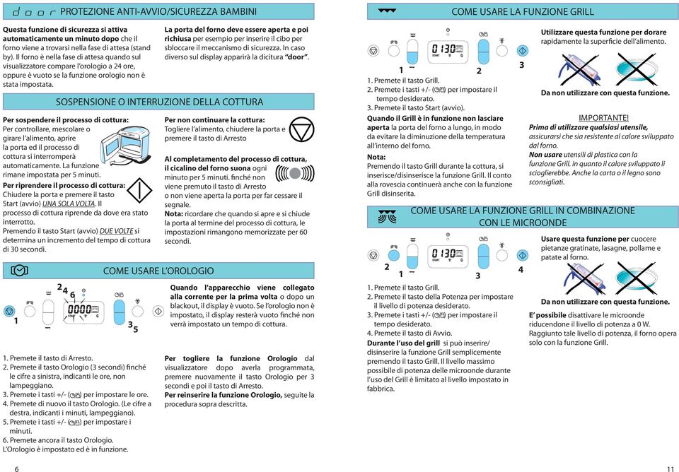 SOSPENSIONE O INTERRUZIONE DELLA COTTURA Per sospendere il processo di cottura: Per controllare, mescolare o girare l alimento, aprire la porta ed il processo di cottura si interromperà