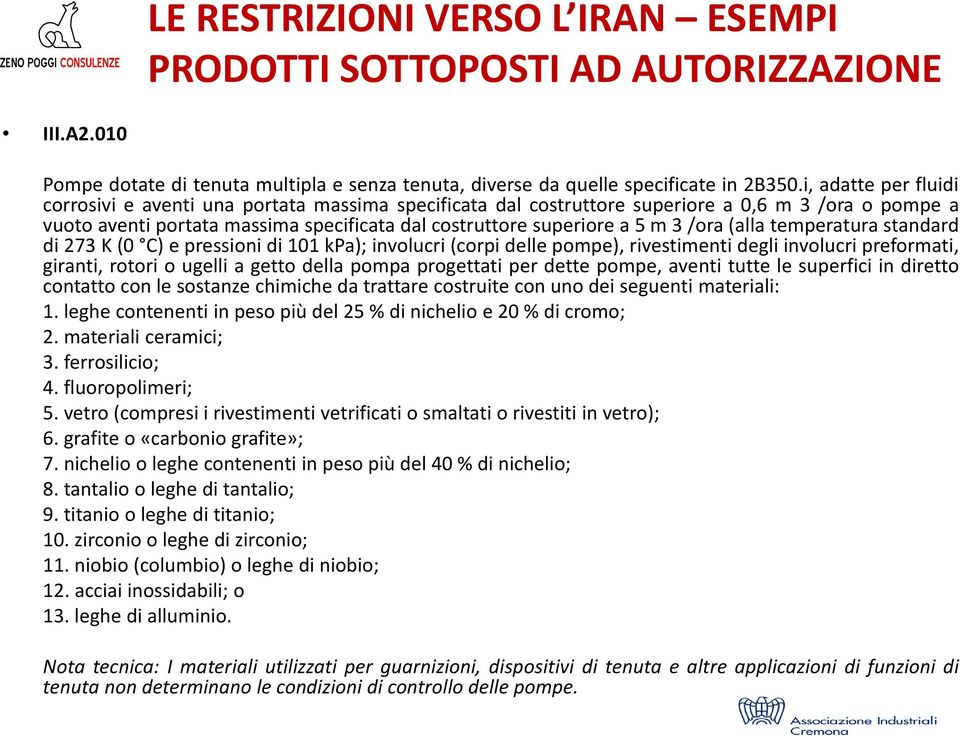 /ora (alla temperatura standard di 273 K (0 C) e pressioni di 101 kpa); involucri (corpi delle pompe), rivestimenti degli involucri preformati, giranti, rotori o ugelli a getto della pompa progettati