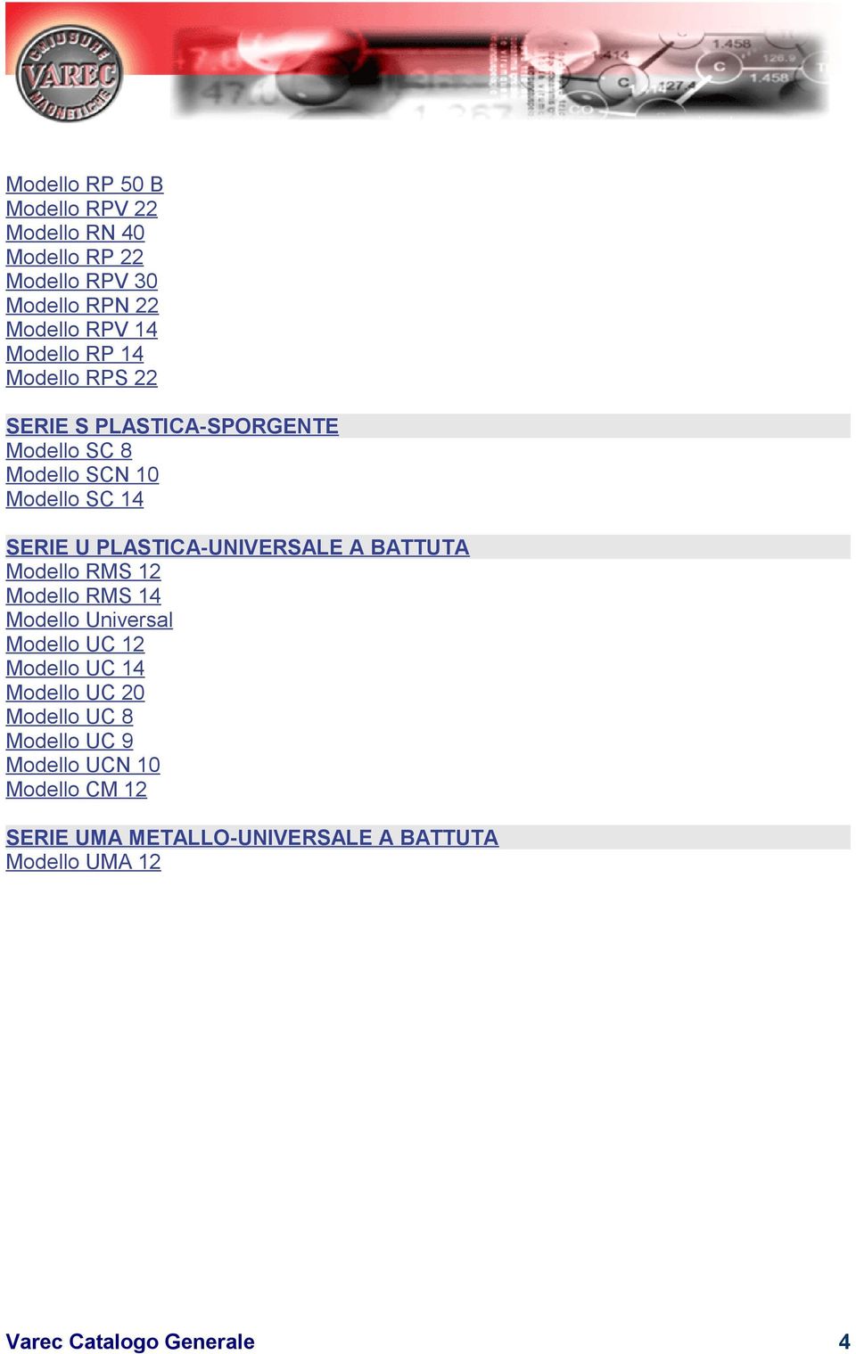 A BATTUTA Modello RMS 12 Modello RMS 14 Modello Universal Modello UC 12 Modello UC 14 Modello UC 20 Modello UC 8