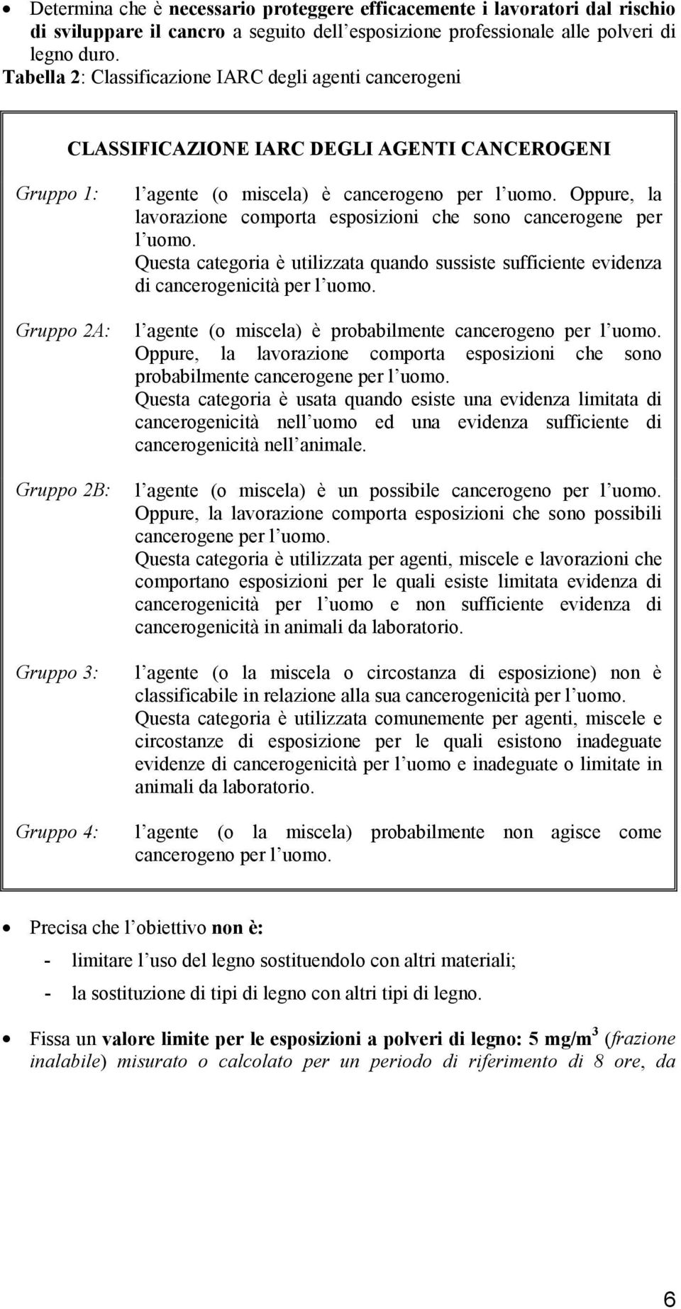 uomo. Oppure, la lavorazione comporta esposizioni che sono cancerogene per l uomo. Questa categoria è utilizzata quando sussiste sufficiente evidenza di cancerogenicità per l uomo.