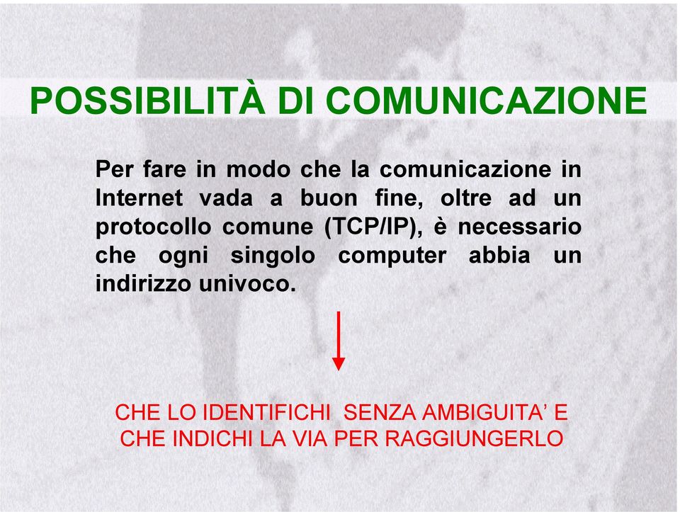 (TCP/IP), è necessario che ogni singolo computer abbia un indirizzo