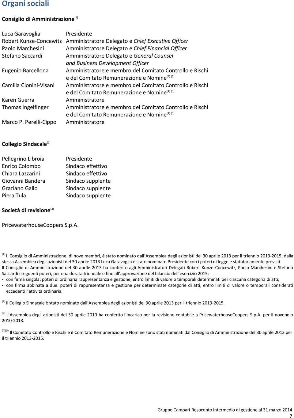 Comitato Remunerazione e Nomine Camilla Cionini-Visani Amministratore e membro del Comitato Controllo e Rischi (4) (5) e del Comitato Remunerazione e Nomine Karen Guerra Amministratore Thomas