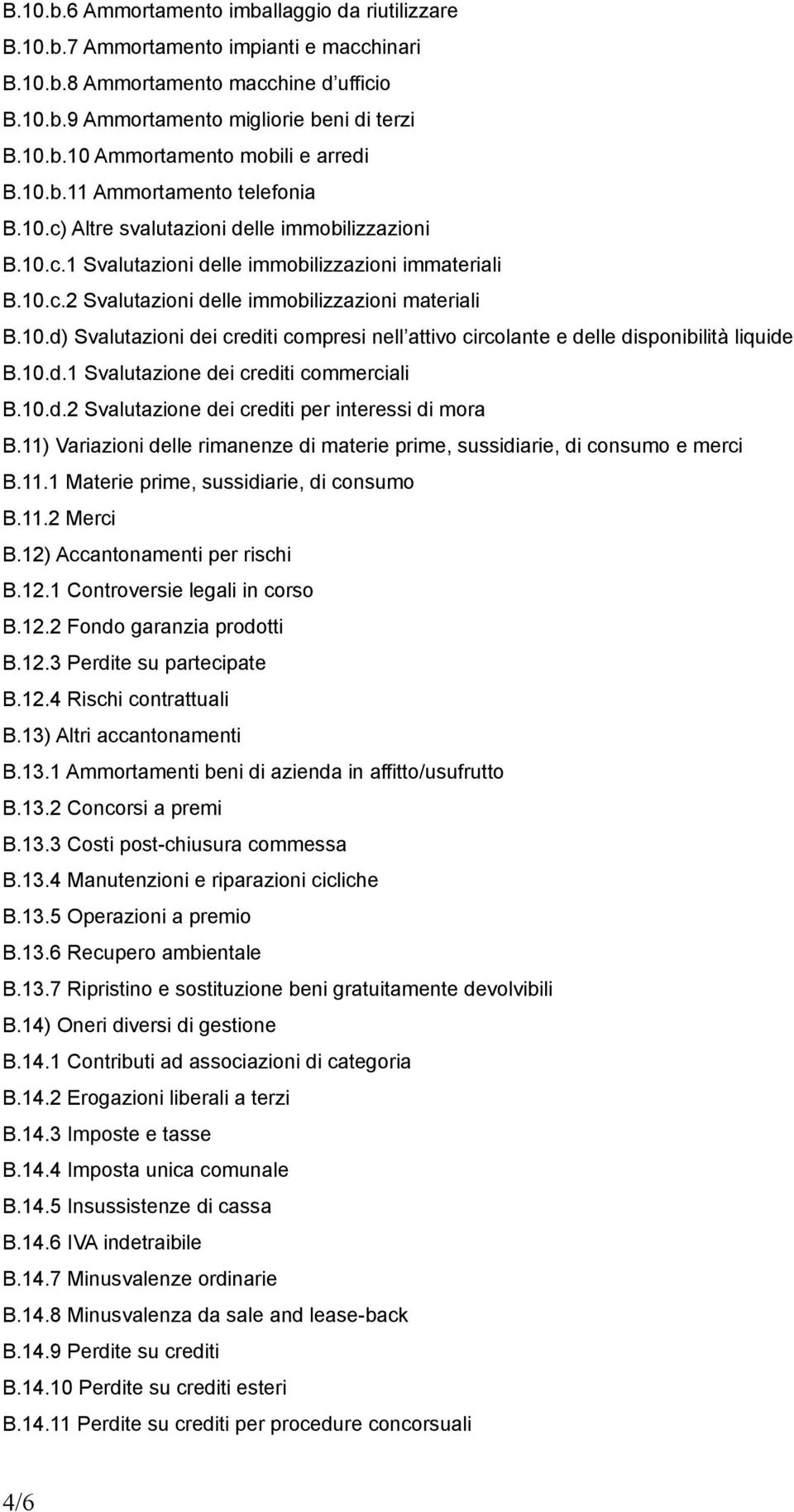 10.d.1 Svalutazione dei crediti commerciali B.10.d.2 Svalutazione dei crediti per interessi di mora B.11) Variazioni delle rimanenze di materie prime, sussidiarie, di consumo e merci B.11.1 Materie prime, sussidiarie, di consumo B.