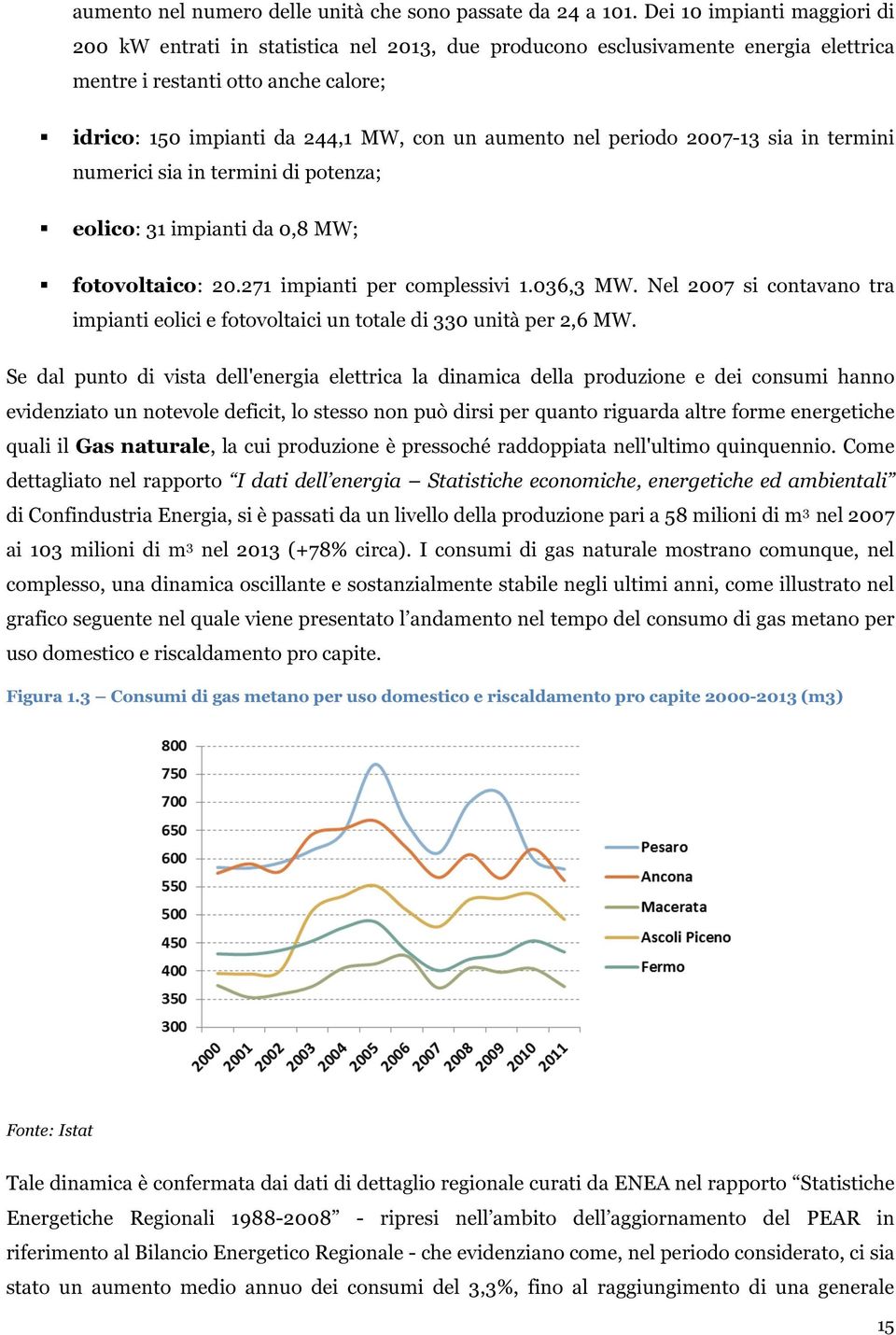 nel periodo 2007-13 sia in termini numerici sia in termini di potenza; eolico: 31 impianti da 0,8 MW; fotovoltaico: 20.271 impianti per complessivi 1.036,3 MW.