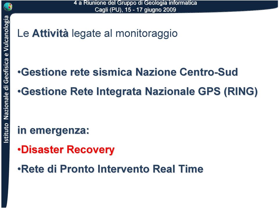 Centro-Sud Gestione Rete Integrata Nazionale GPS (RING) in
