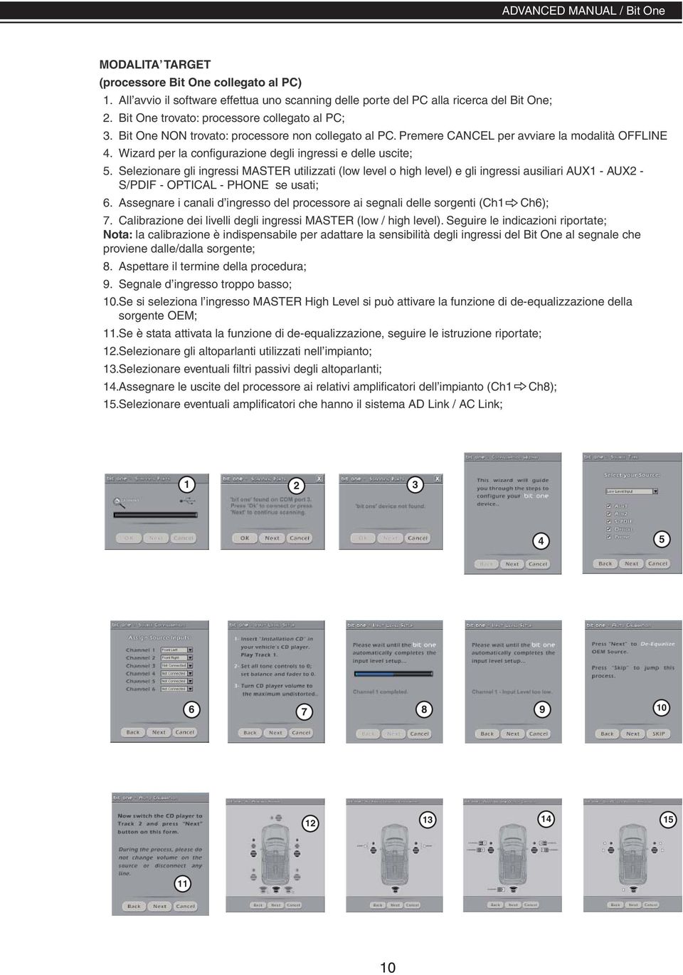 Selezionare gli ingressi MASTER utilizzati (low level o high level) e gli ingressi ausiliari AUX1 - AUX2 - S/PDIF - OPTICAL - PHONE se usati; 6.