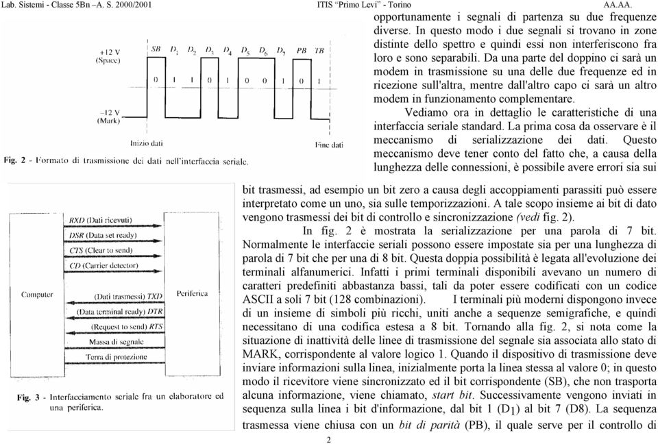 Vediamo ora in dettaglio le caratteristiche di una interfaccia seriale standard. La prima cosa da osservare è il meccanismo di serializzazione dei dati.