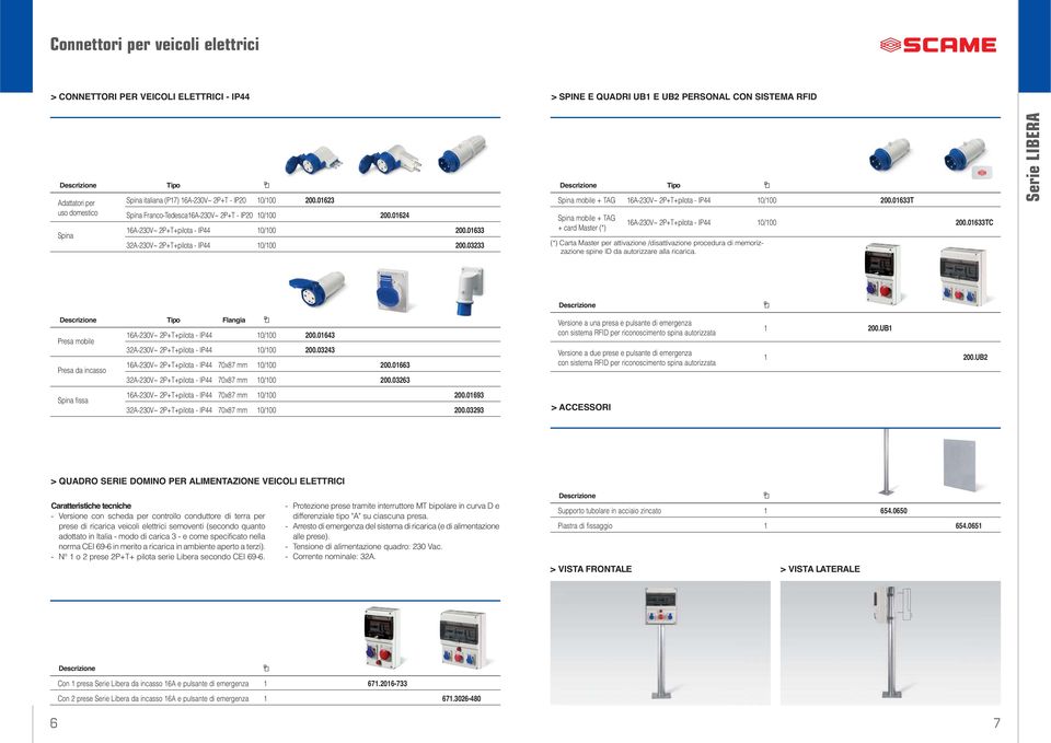 03233 Spina mobile + TAG 16A-230V~ 2P+T+pilota - IP44 10/100 200.01633T Spina mobile + TAG + card Master (*) Tipo 16A-230V~ 2P+T+pilota - IP44 10/100 200.