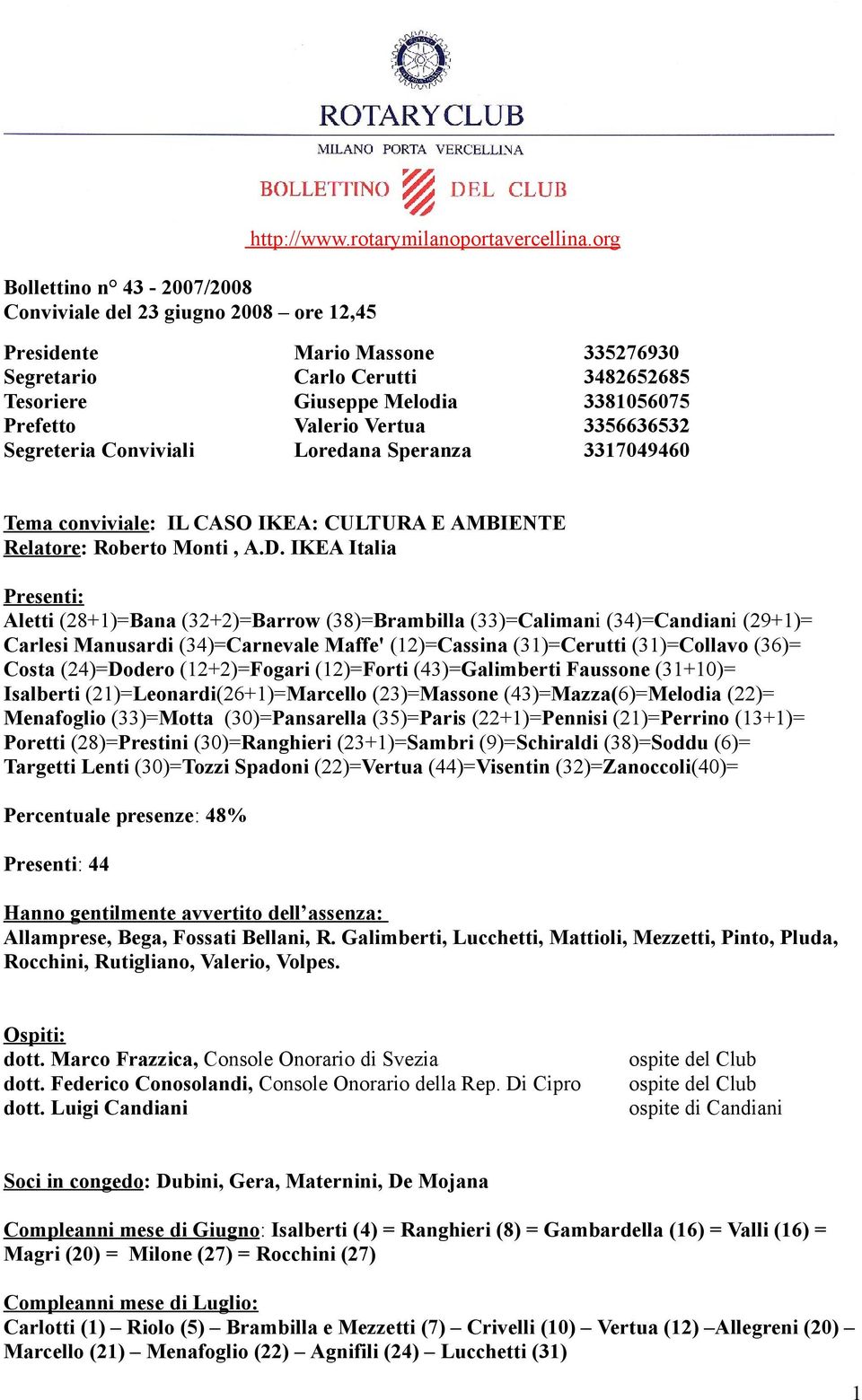 Loredana Speranza 335276930 3482652685 3381056075 3356636532 3317049460 Tema conviviale: IL CASO IKEA: CULTURA E AMBIENTE Relatore: Roberto Monti, A.D.