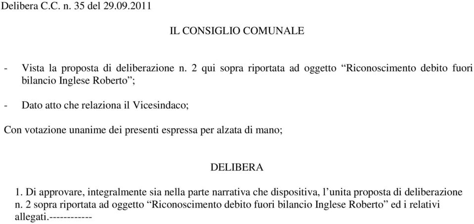 Con votazione unanime dei presenti espressa per alzata di mano; DELIBERA 1.