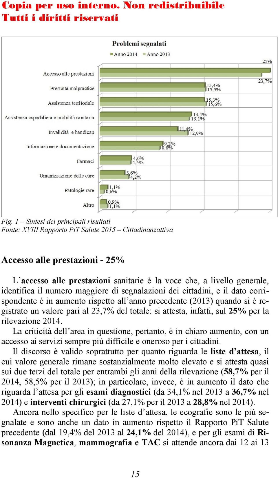 attesta, infatti, sul 25% per la rilevazione 2014. La criticità dell area in questione, pertanto, è in chiaro aumento, con un accesso ai servizi sempre più difficile e oneroso per i cittadini.