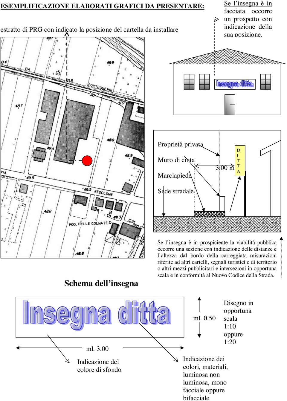 00 ml. D I T T A Sede stradale Nuova Schema dell insegna ml. 3.