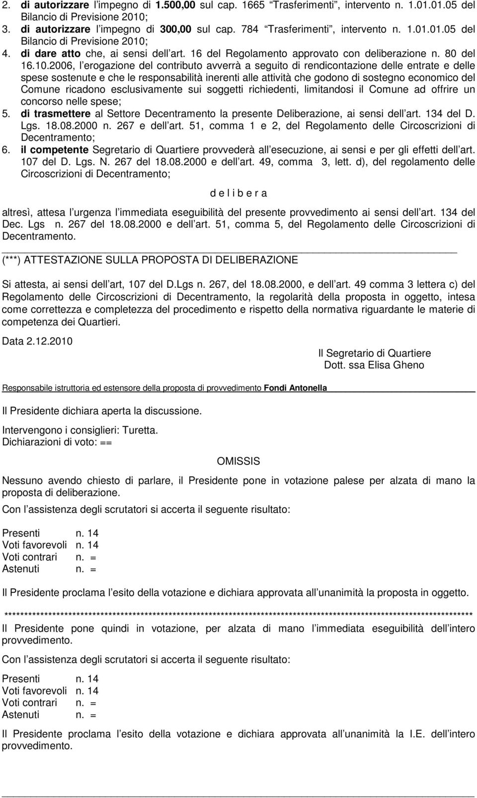 4. di dare atto che, ai sensi dell art. 16 del Regolamento approvato con deliberazione n. 80 del 16.10.