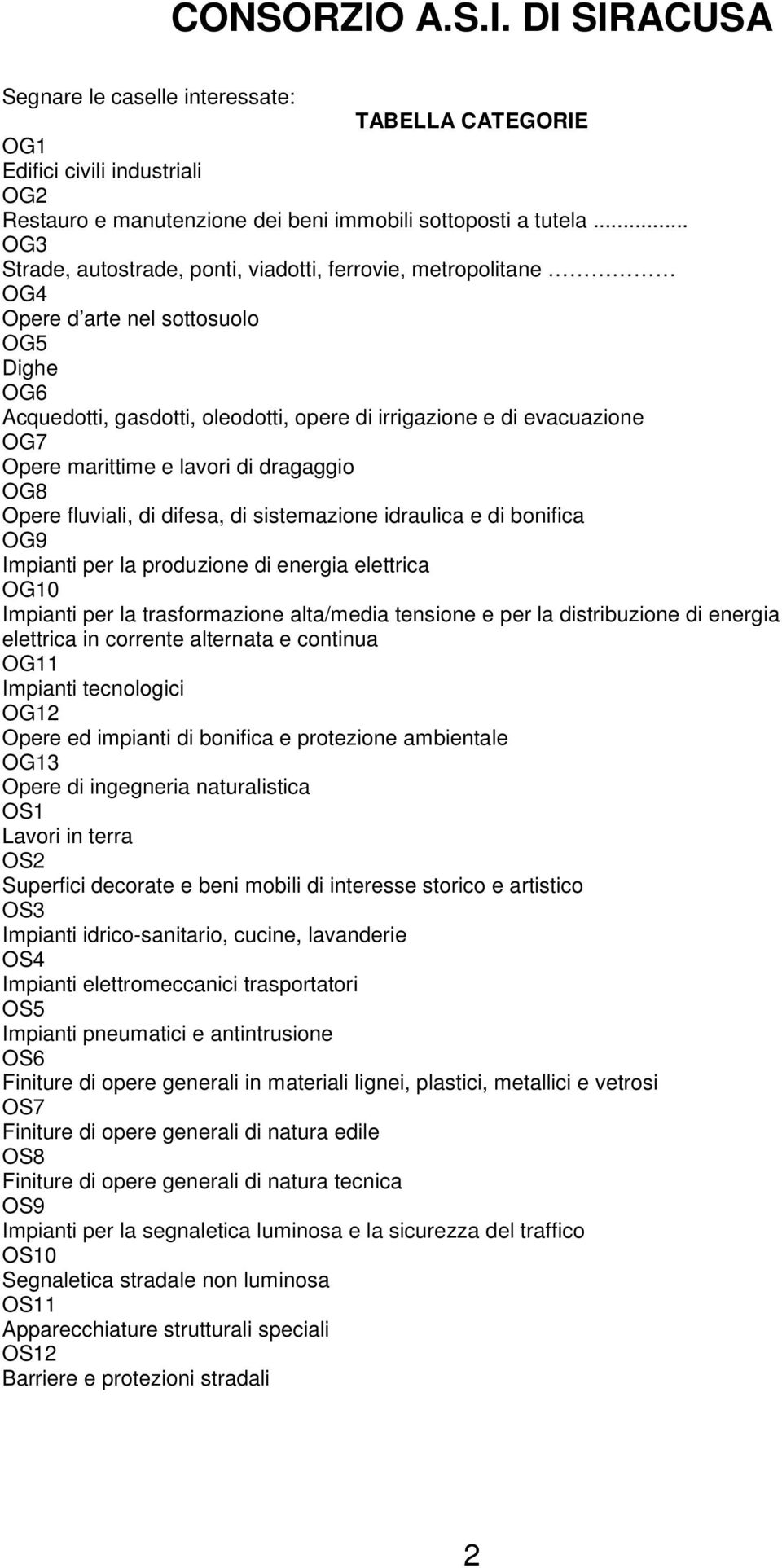 marittime e lavori di dragaggio OG8 Opere fluviali, di difesa, di sistemazione idraulica e di bonifica OG9 Impianti per la produzione di energia elettrica OG10 Impianti per la trasformazione