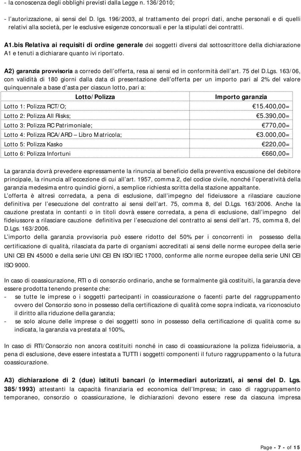 bis Relativa ai requisiti di ordine generale dei soggetti diversi dal sottoscrittore della dichiarazione A1 e tenuti a dichiarare quanto ivi riportato.