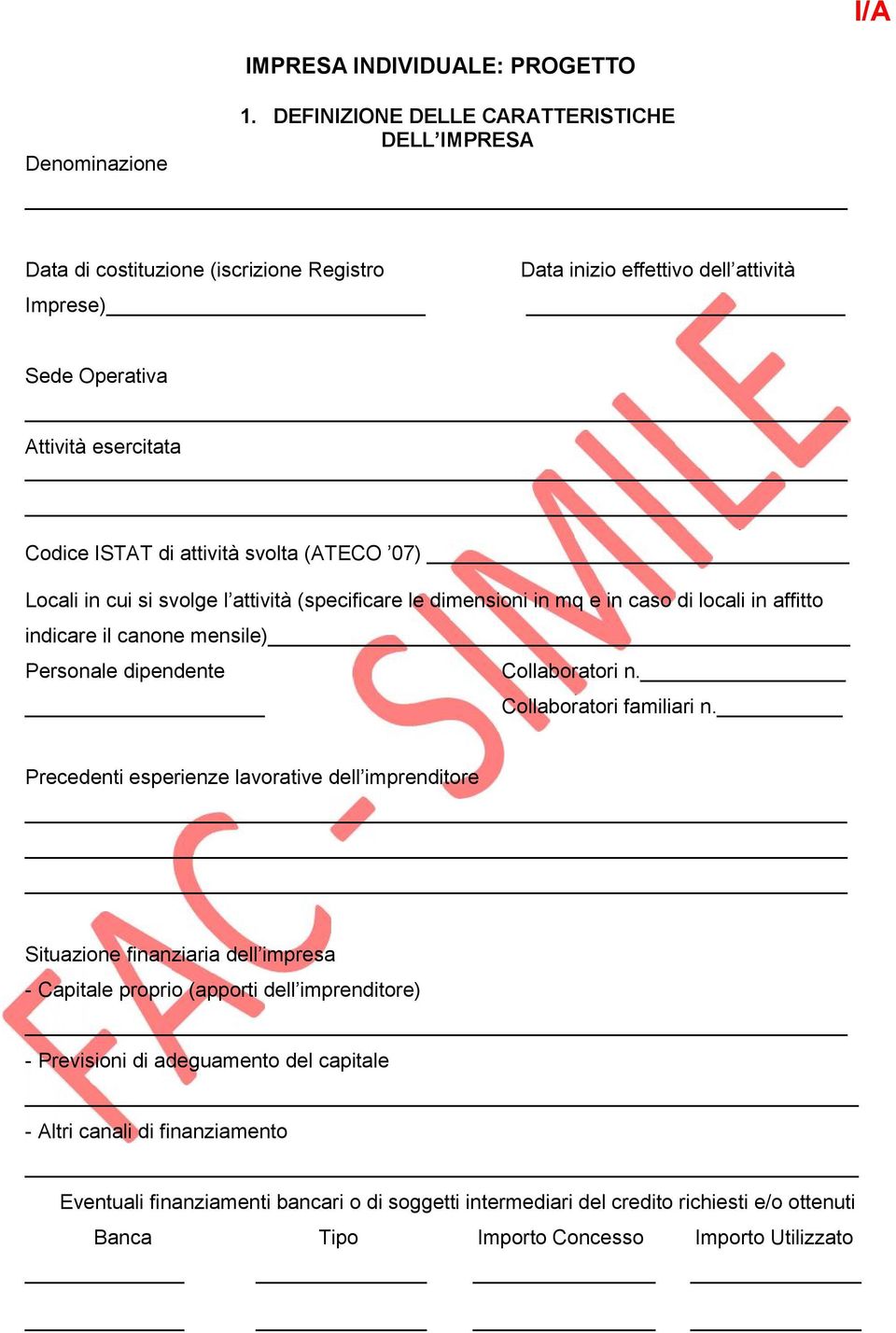 svolta (ATECO 07) Locali in cui si svolge l attività (specificare le dimensioni in mq e in caso di locali in affitto indicare il canone mensile) Personale dipendente Collaboratori n.