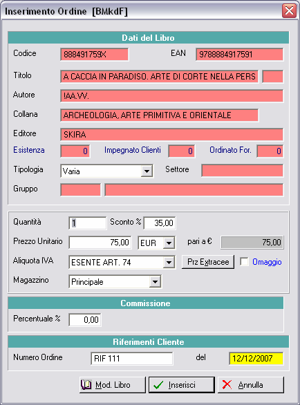 Videata inserimento