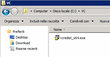 Preparazione del server. Preparazione della distribuzione di Runtime VC Per distribuire alcuni file MSI, è necessario che sia installato Runtime VC.