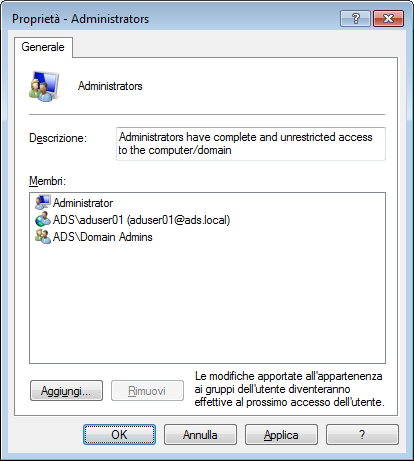 Preparazione di un Computer Client 4 9 Assicurarsi che l'utente di Active Directory sia stato aggiunto alla