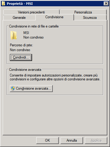 Preparazione del server 2 Fare clic con il pulsante destro del mouse sulla cartella e selezionare